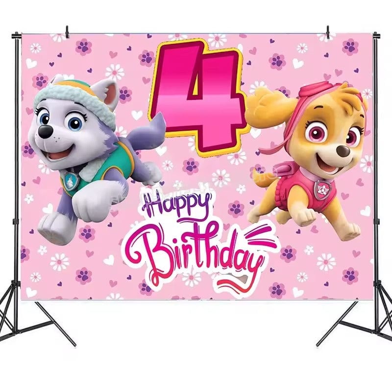 Décoration anniversaire Pat Patrouille : toile de fond 4 ans Stella et Everest