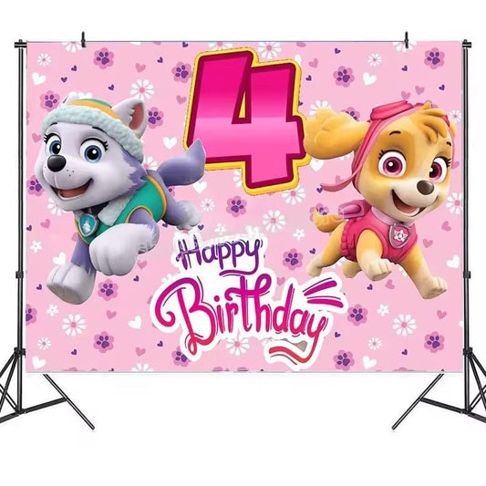 Décoration anniversaire Pat Patrouille : toile de fond 4 ans Stella et Everest