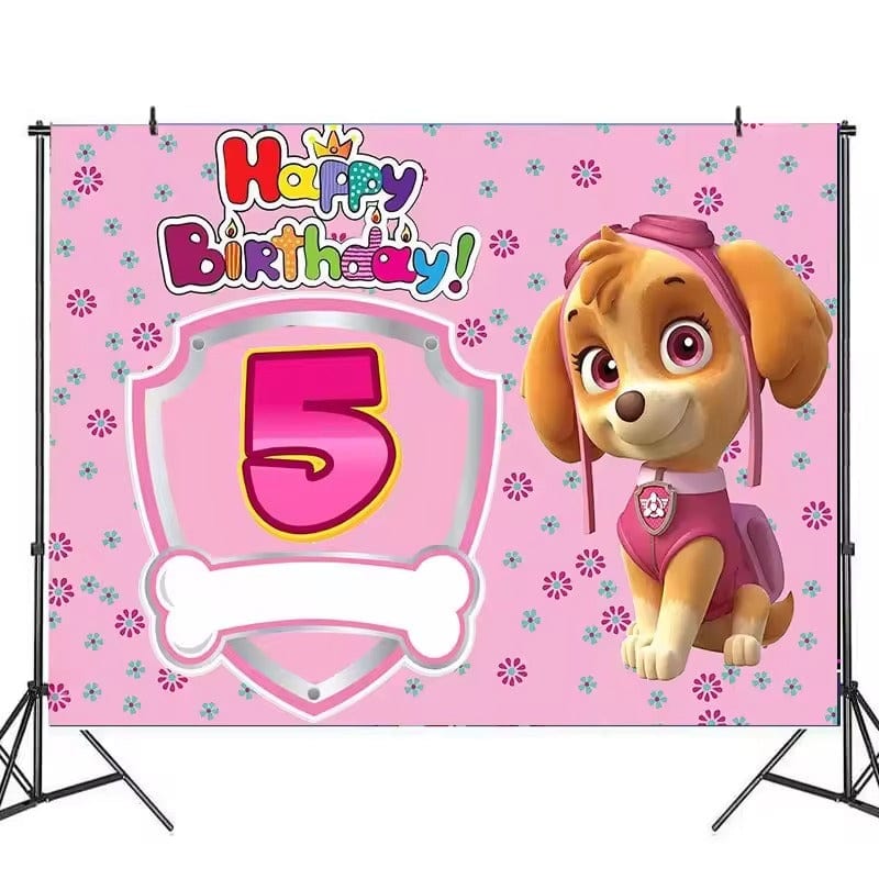 Décoration anniversaire Pat Patrouille : toile de fond 5 ans Stella