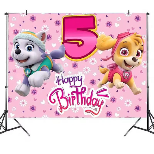 Décoration anniversaire Pat Patrouille : toile de fond 5 ans Stella et Everest