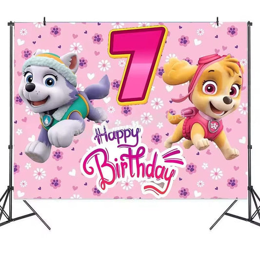 Décoration Anniversaire Pat Patrouille : Toile De Fond 7 Ans Stella Et Everest