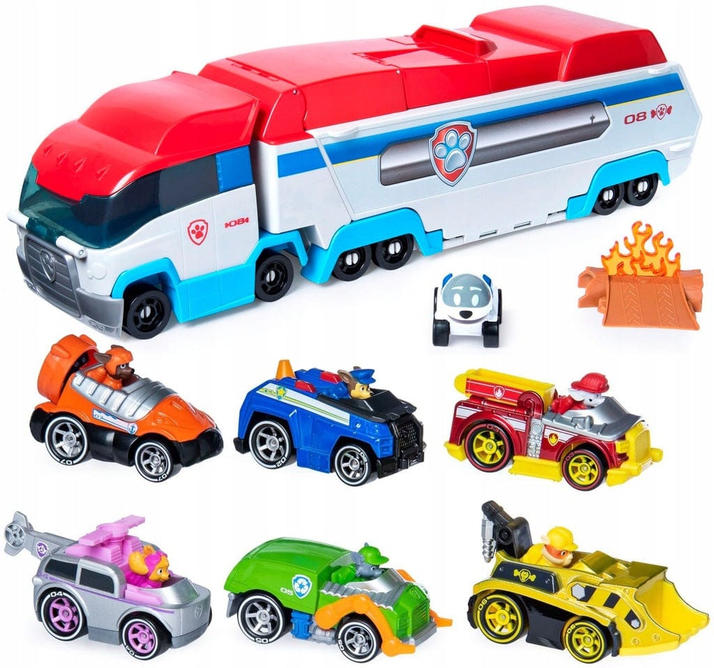 Figurine Pat Patrouille : Le Bus Et 6 Chiots En Voiture